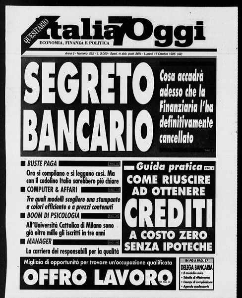 Italia oggi : quotidiano di economia finanza e politica